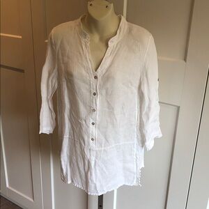 Women's White 100% Linen Button-Up Top